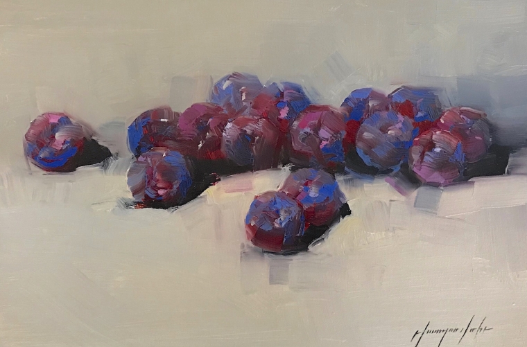 Plums, Still Life, Original oil Painting, Handmade artwork, One of a Kind                                      